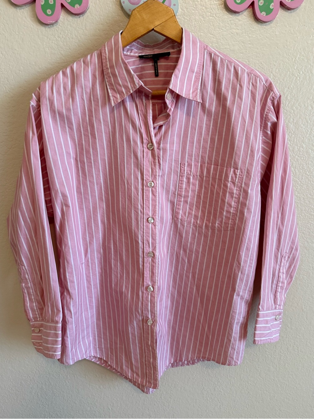 Maje Pink and White Striped Button-Down Shirt Size 0